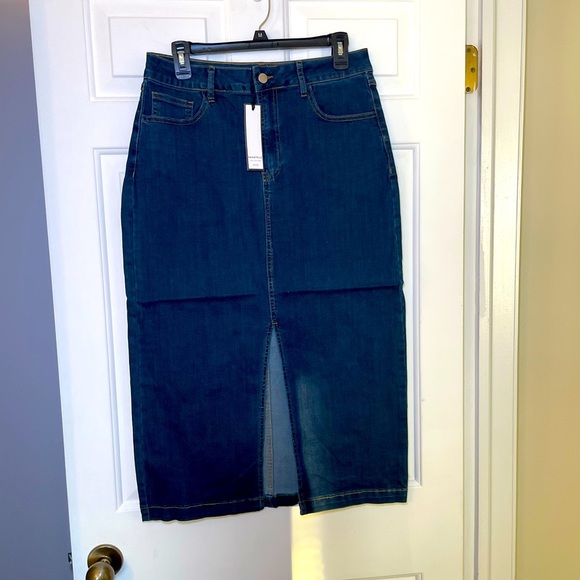 Bagatelle Collection Woman’s Denim Midi Slit Skirt Size 8 NEW Midnight Dark Wash - Picture 1 of 8